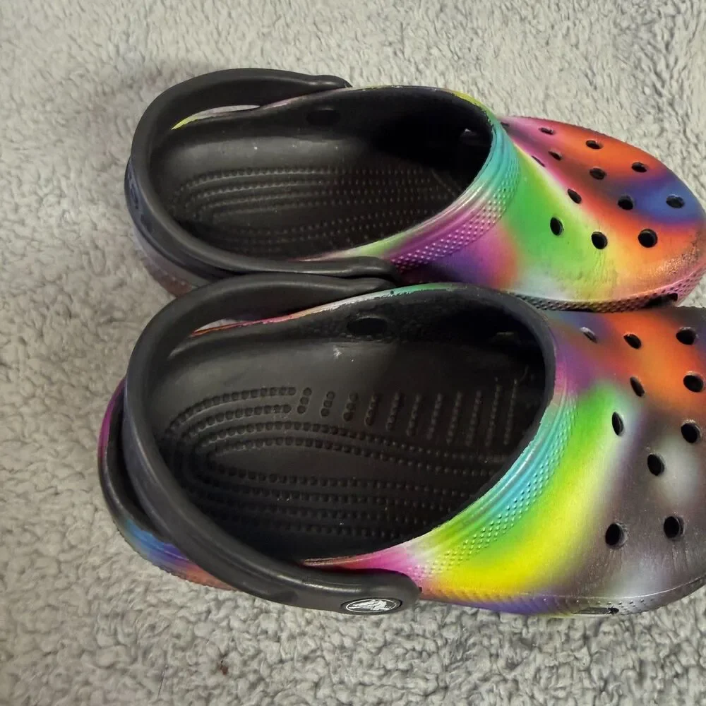 CROCS Classic Solarized Rainbow Clogs Kids  US J 2 Tie Dye Slip On Water Beach